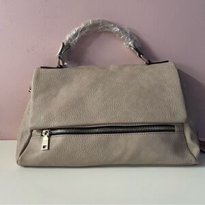 Francesca’s Taupe Faux Leather Multi-Compartment Satchel Bag NWT